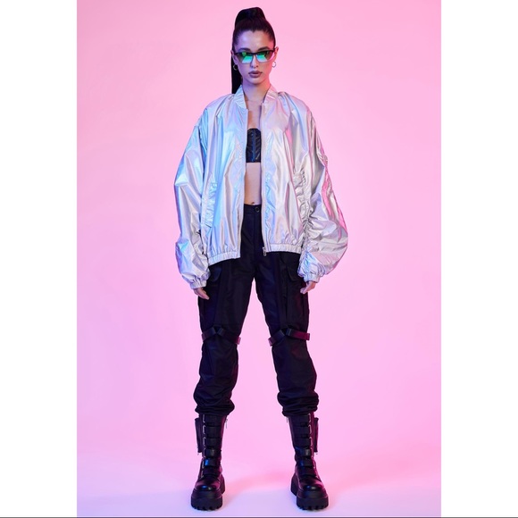 NWT Current Mood SPACED HOLOGRAPHIC BOMBER JACKET - Picture 2 of 3